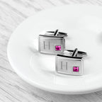 Personalised Rhodium Plated Birthstone Crystal Cufflink Set
