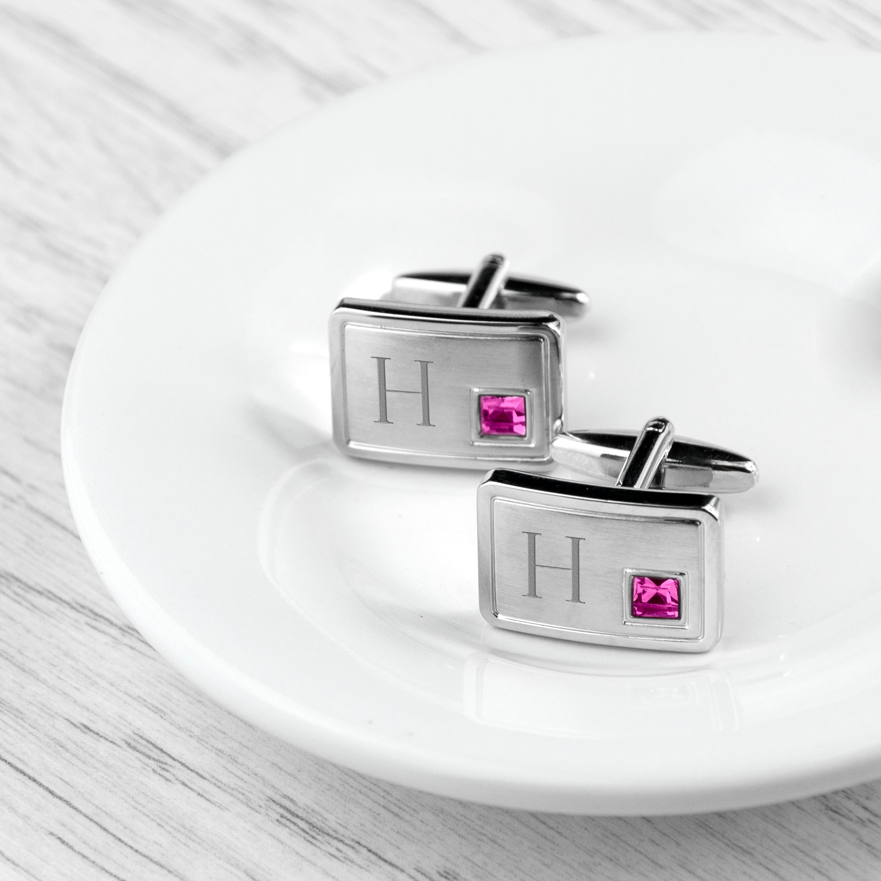 Personalised Rhodium Plated Birthstone Crystal Cufflink Set