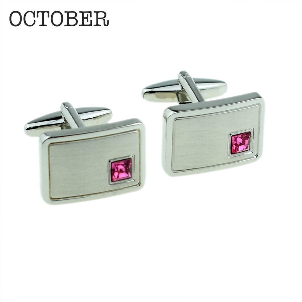 Personalised Rhodium Plated Birthstone Crystal Cufflink Set