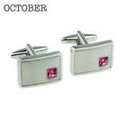 Personalised Rhodium Plated Birthstone Crystal Cufflink Set