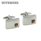 Personalised Rhodium Plated Birthstone Crystal Cufflink Set