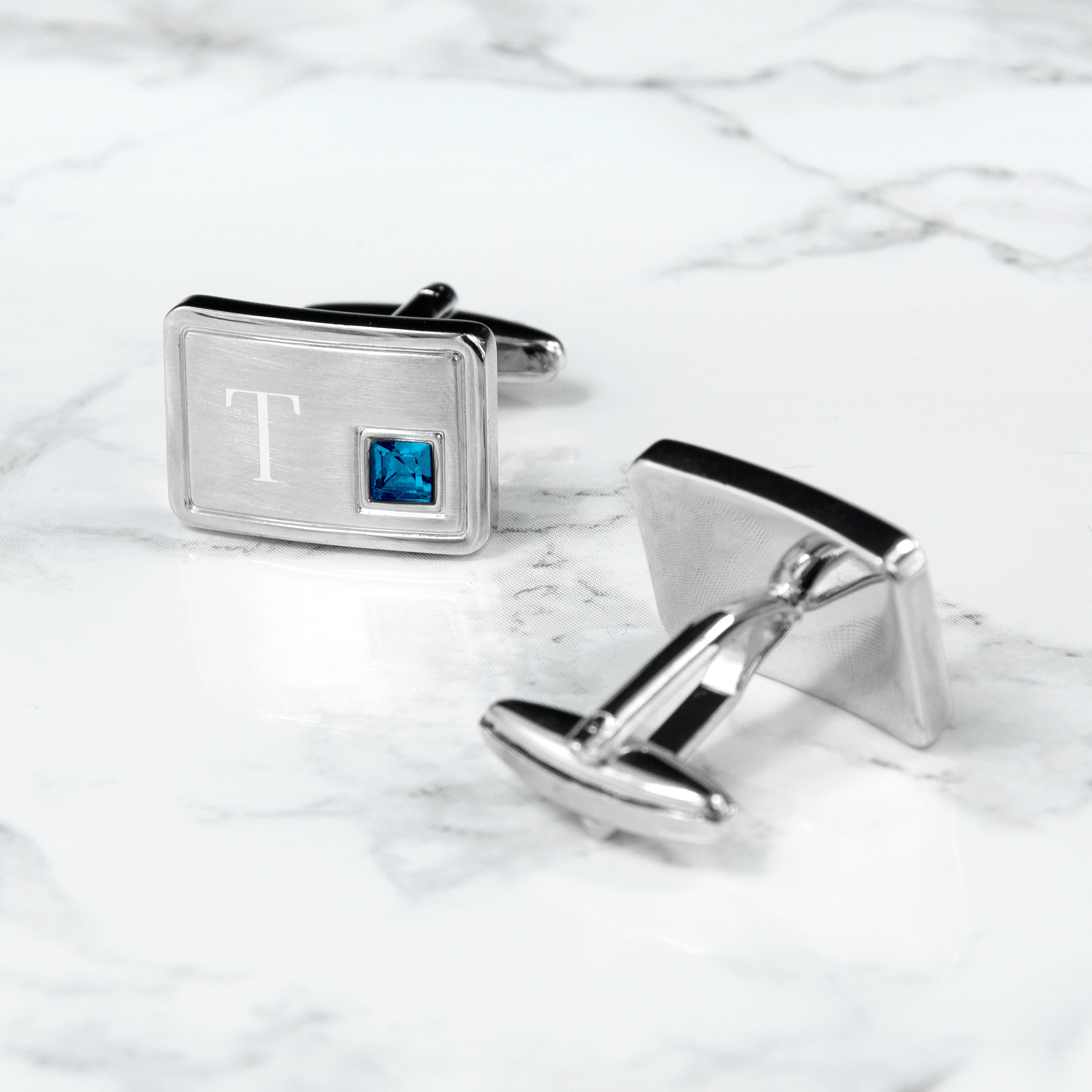 Personalised Rhodium Plated Birthstone Crystal Cufflink Set