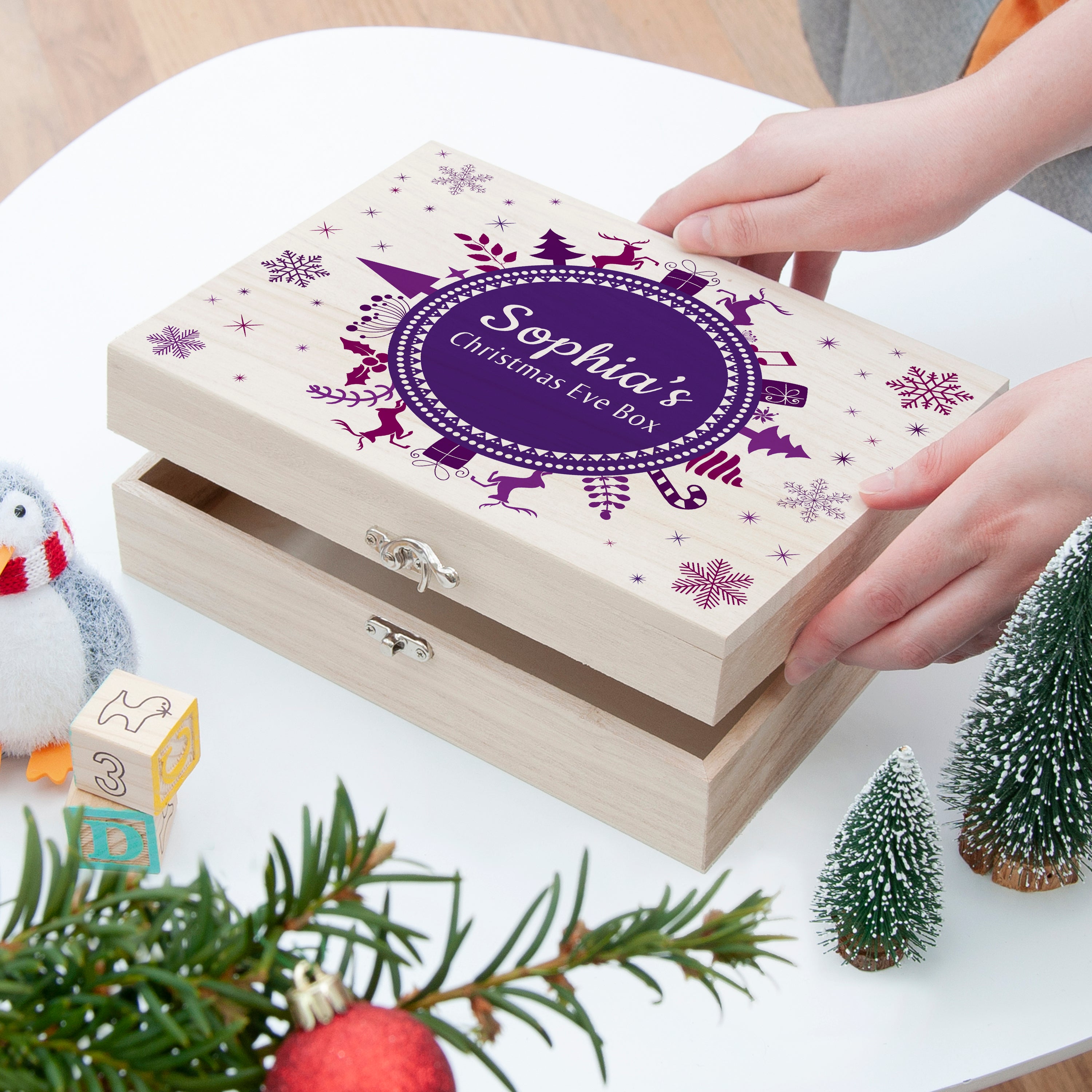 Personalised Christmas Eve Box With Snowflake Wreath