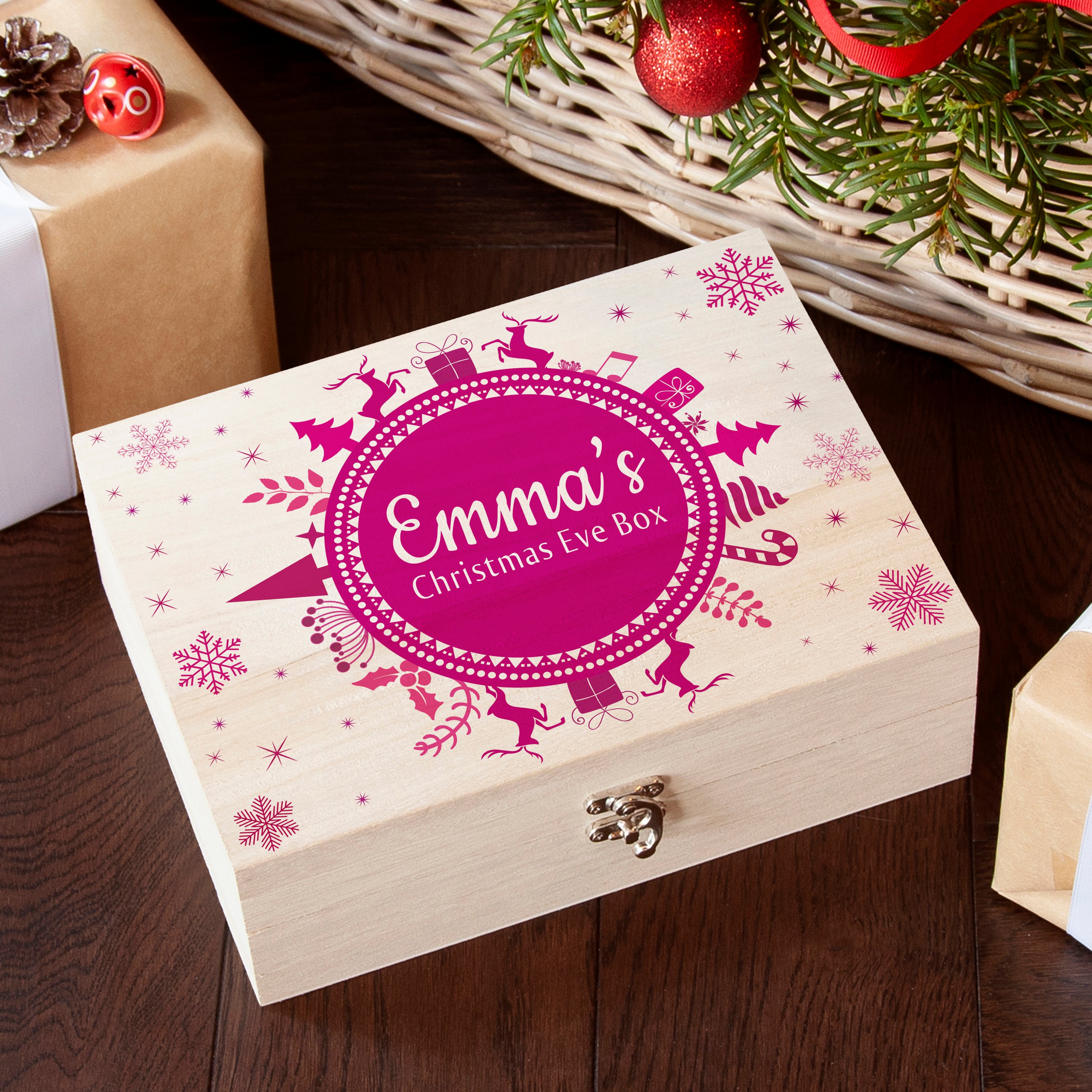Personalised Christmas Eve Box With Snowflake Wreath