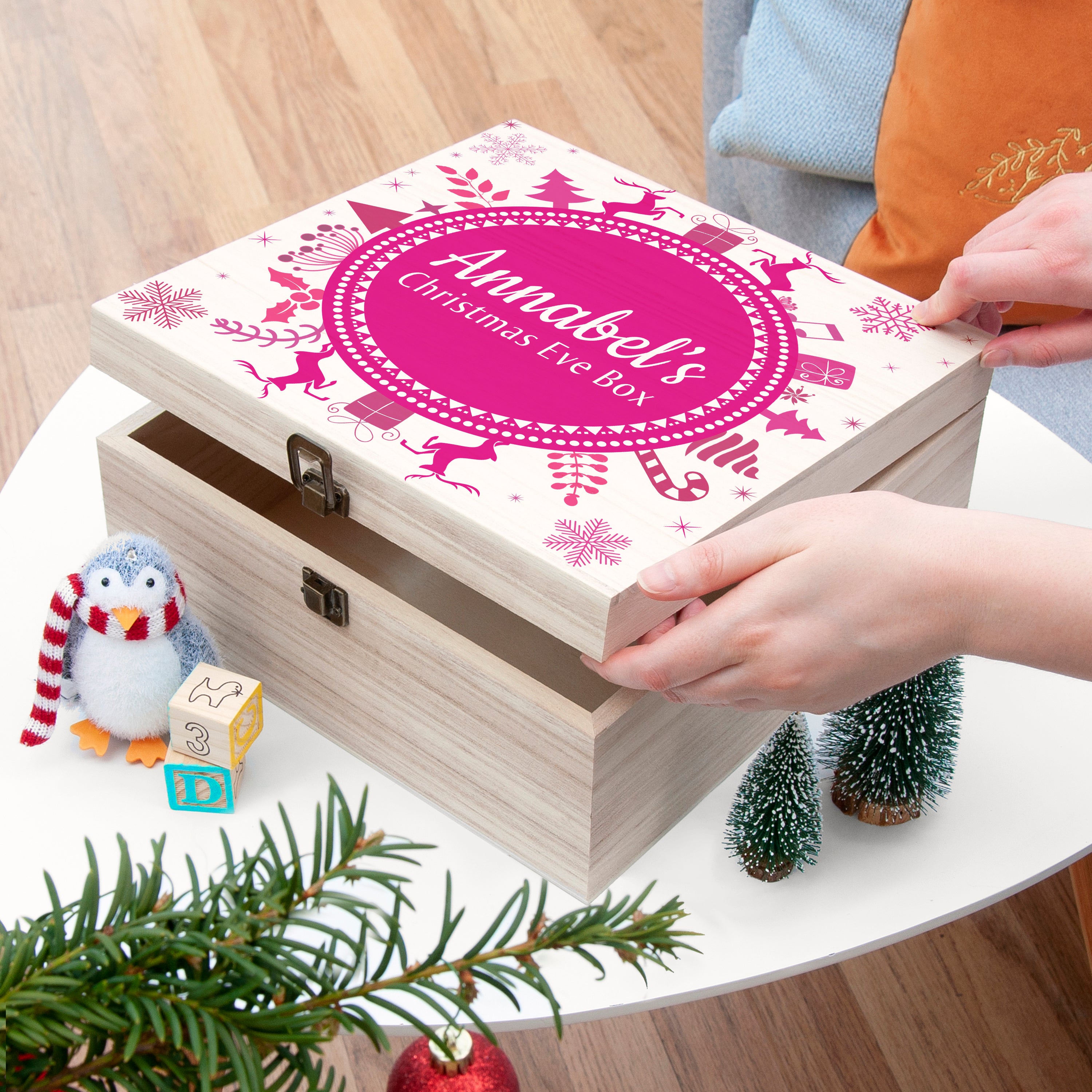 Personalised Christmas Eve Box With Snowflake Wreath