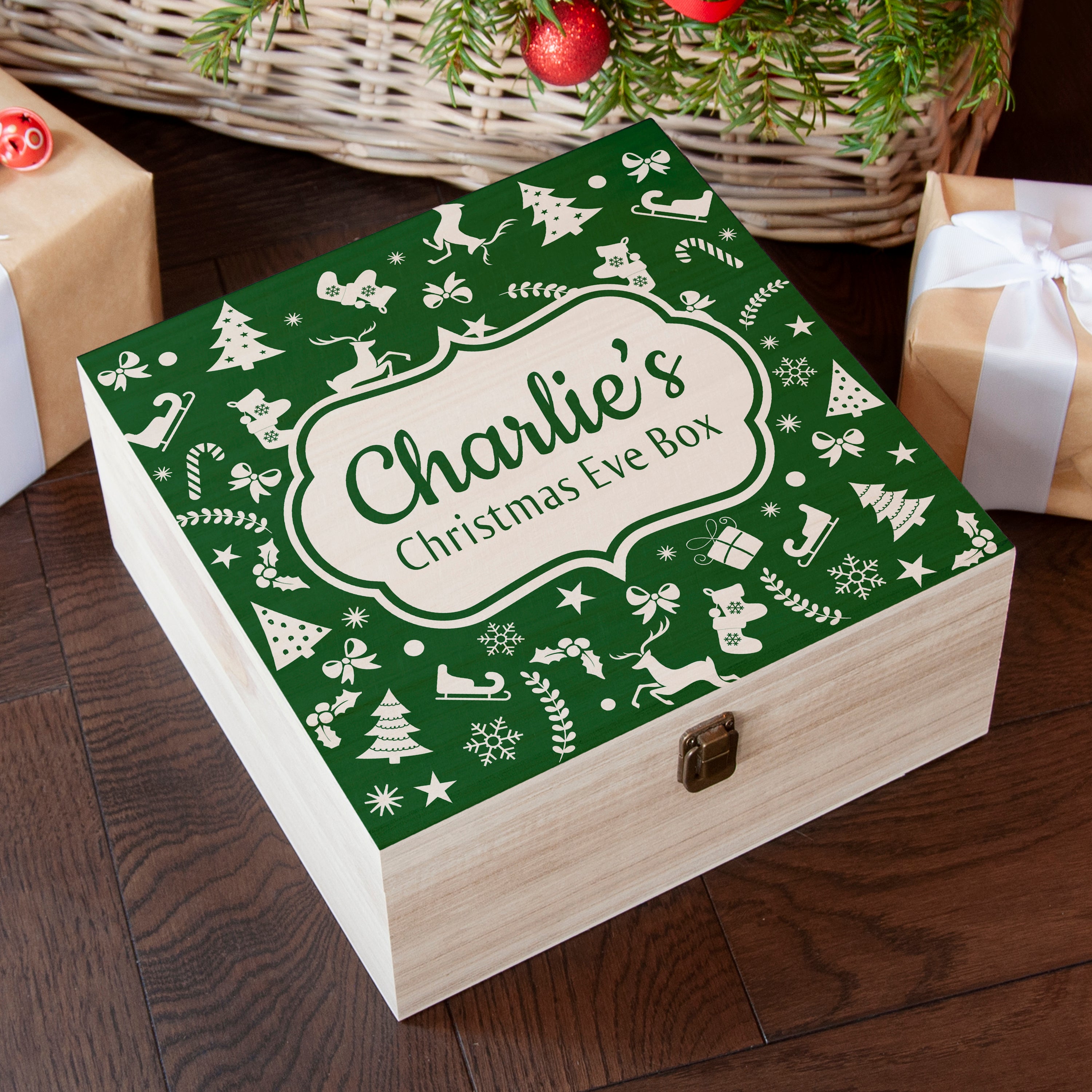 Personalised Christmas Eve Box With Festive Pattern