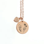 Personalised Birth Flower Heart and Disc Necklace