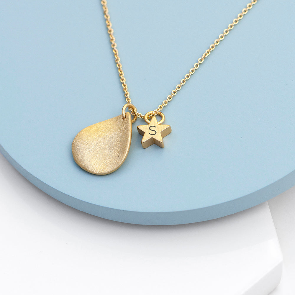 Personalised Matte Star and Drop Necklace