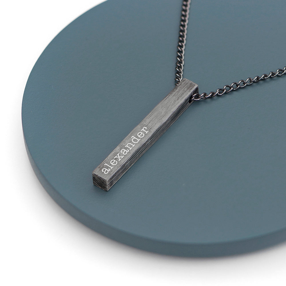 Personalised Men's Solid Bar Necklace - Brushed Gunmetal