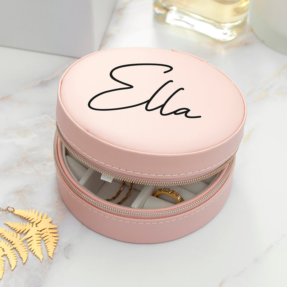 Personalised Treat Republic Blush Pink Round Jewellery Case