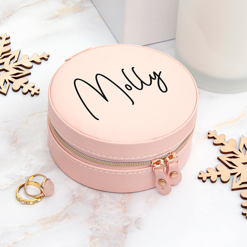 Personalised Treat Republic Blush Pink Round Jewellery Case