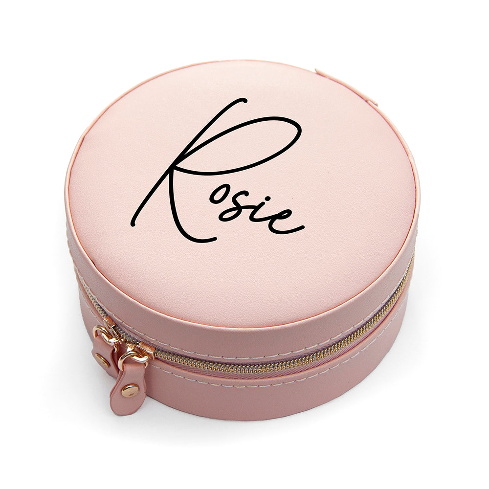 Personalised Treat Republic Blush Pink Round Jewellery Case