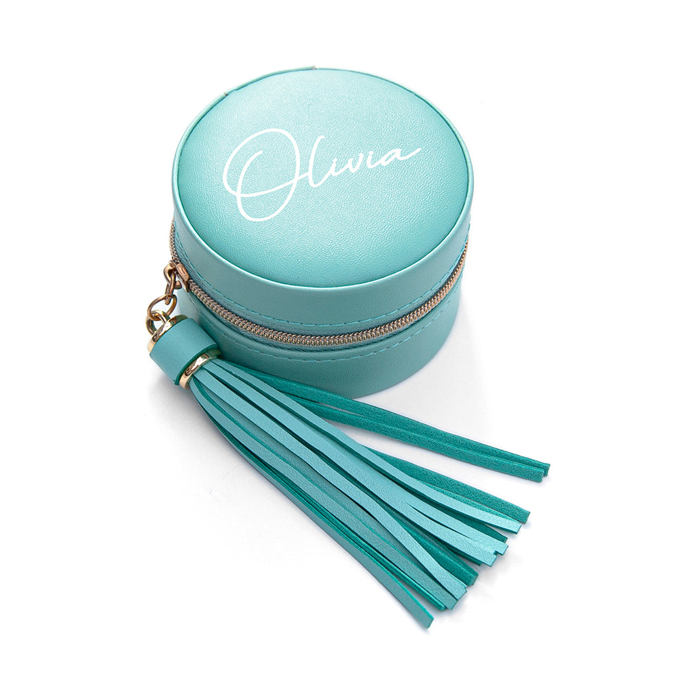 Personalised Treat Republic Turquoise Jewellery Case with Tassel