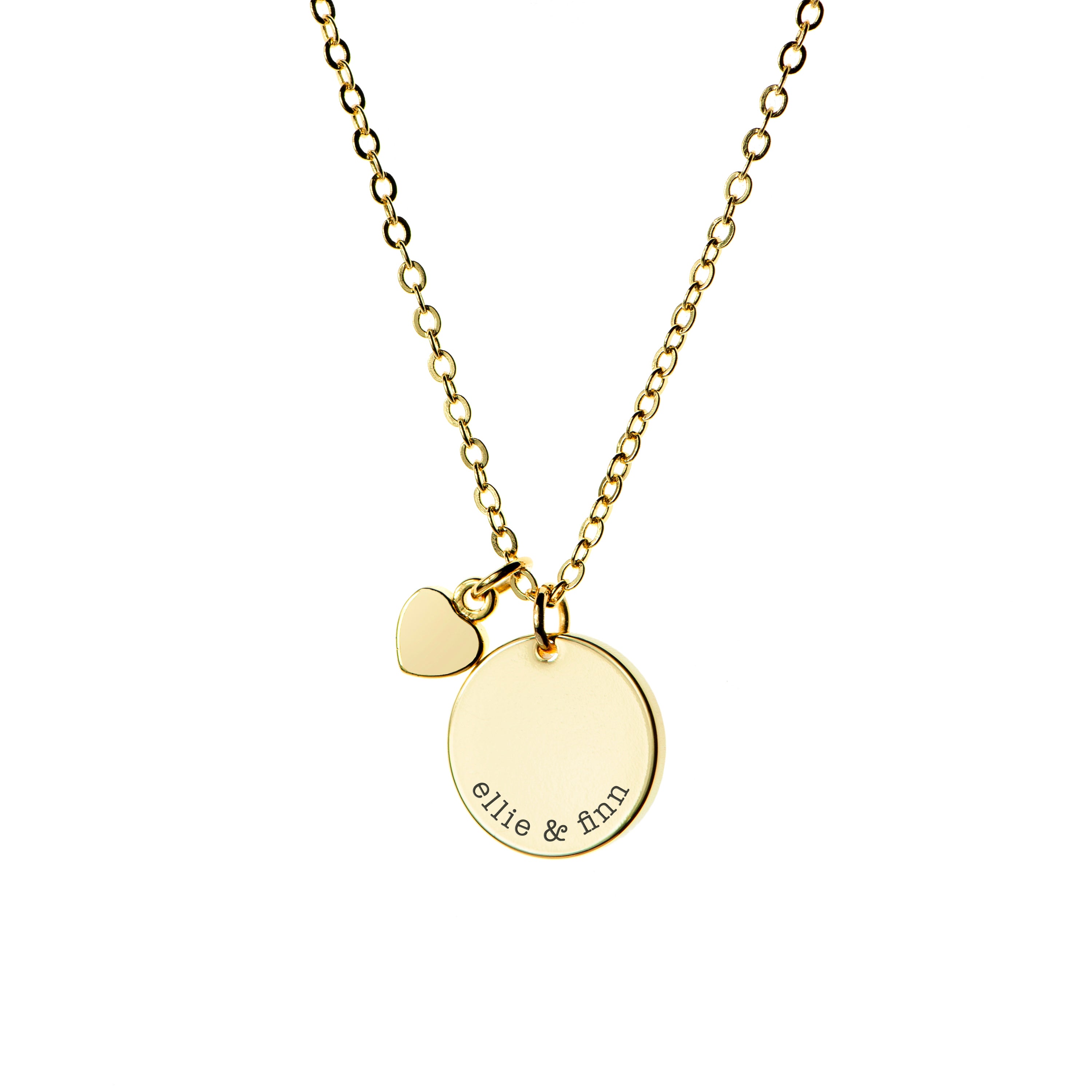 Personalised Polished Heart and Disc Necklace