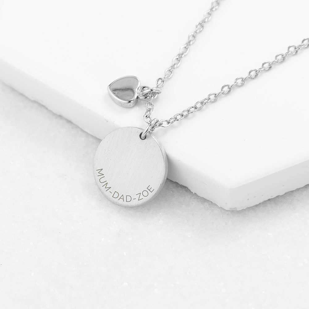 Personalised Heart and Disc Family Necklace