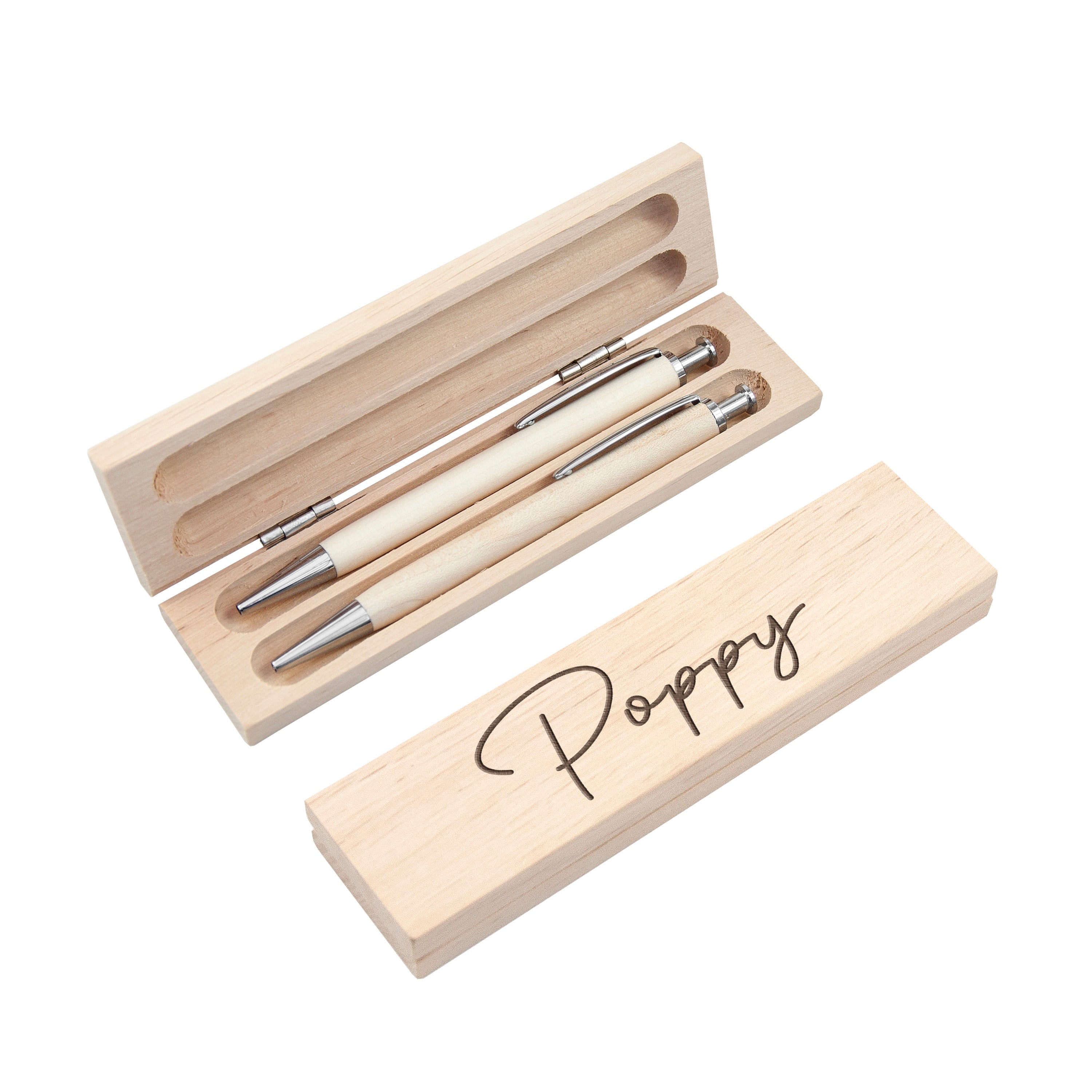Personalised Beech Wood Pen Set