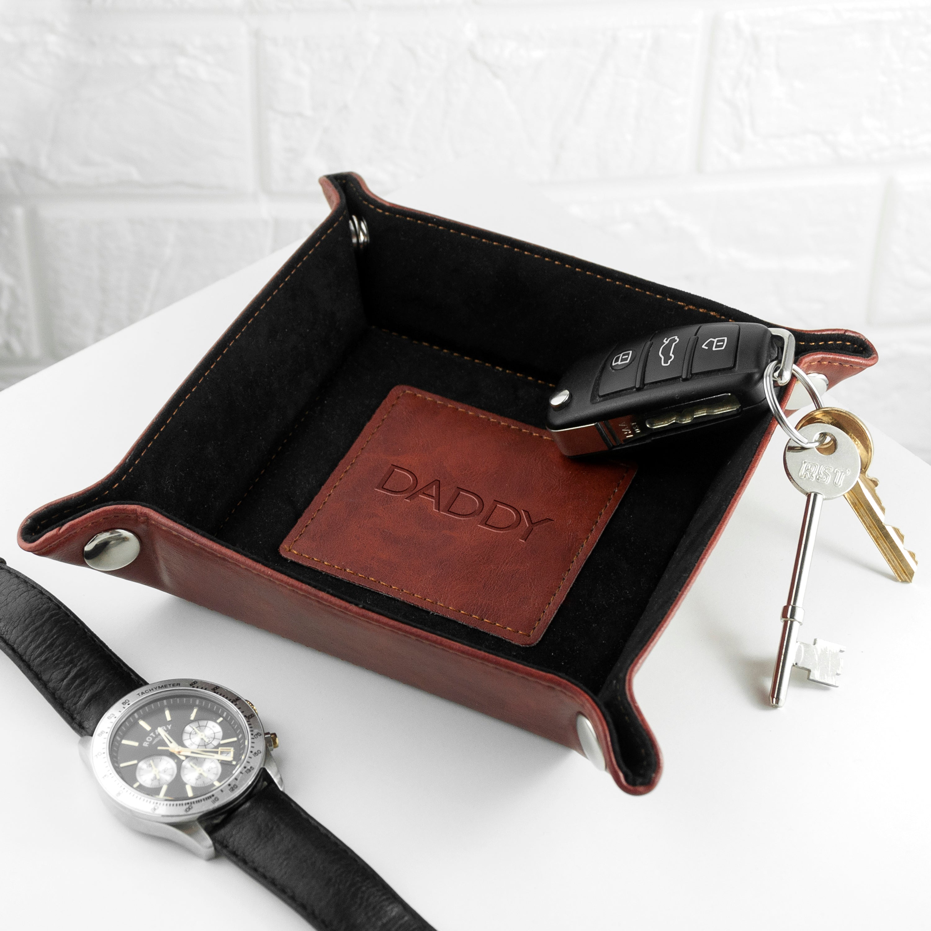 Personalised Dad's Luxury Brown Valet Tray