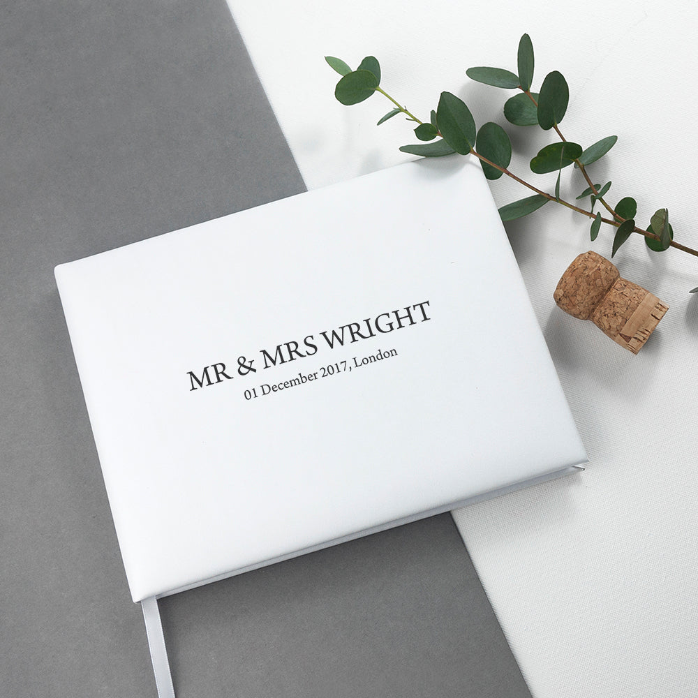 White Leather Wedding Guest Book