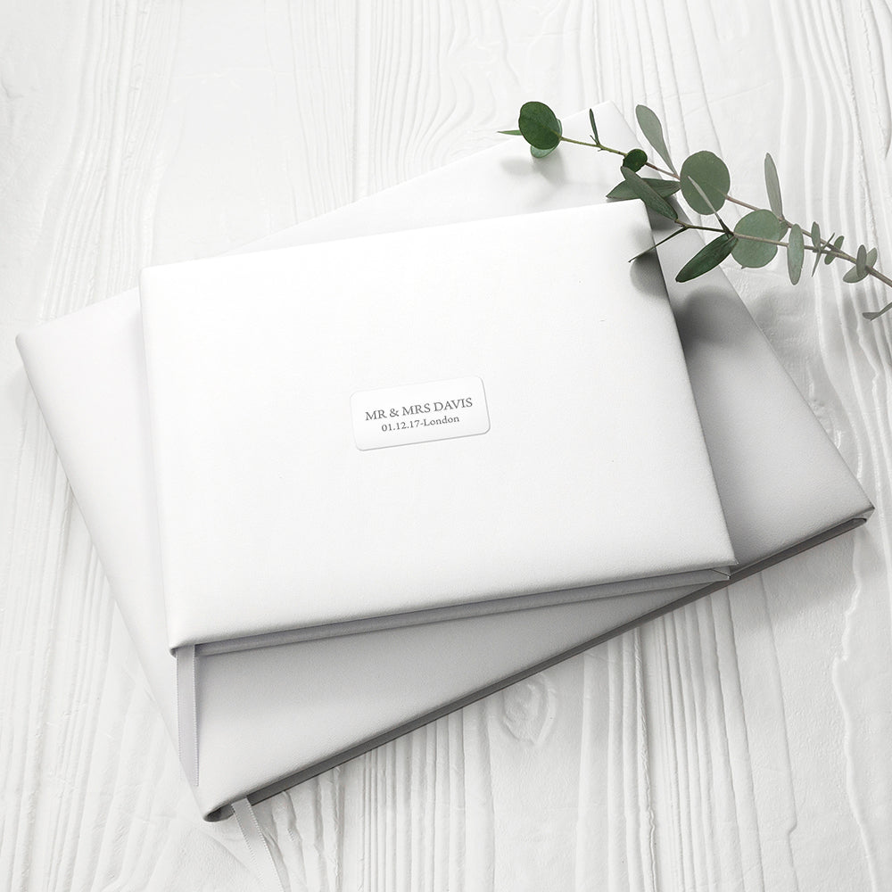 Personalised White Leather Wedding Guest Book