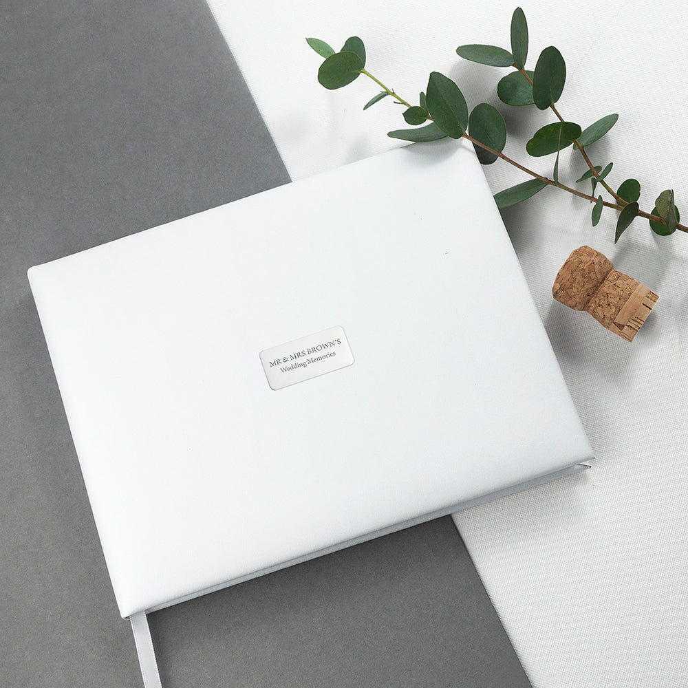 Personalised White Leather Wedding Guest Book