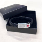 Personalised Men's Woven Leather Medical Bracelet