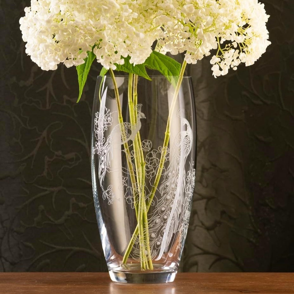 Personalised Peacock Crystal Barrel Vase