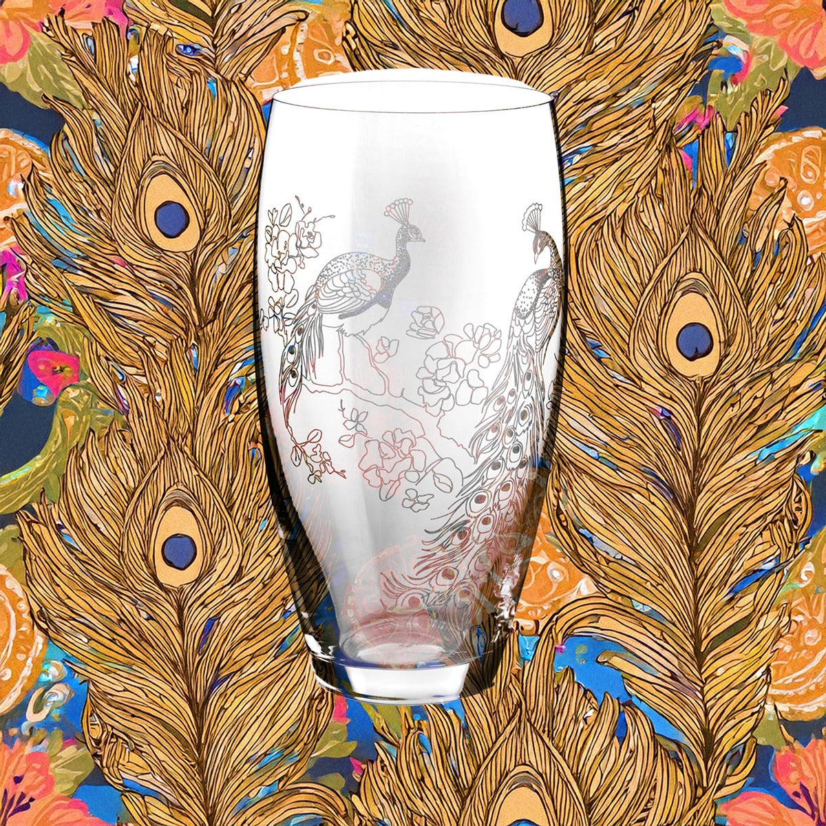 Personalised Peacock Crystal Barrel Vase