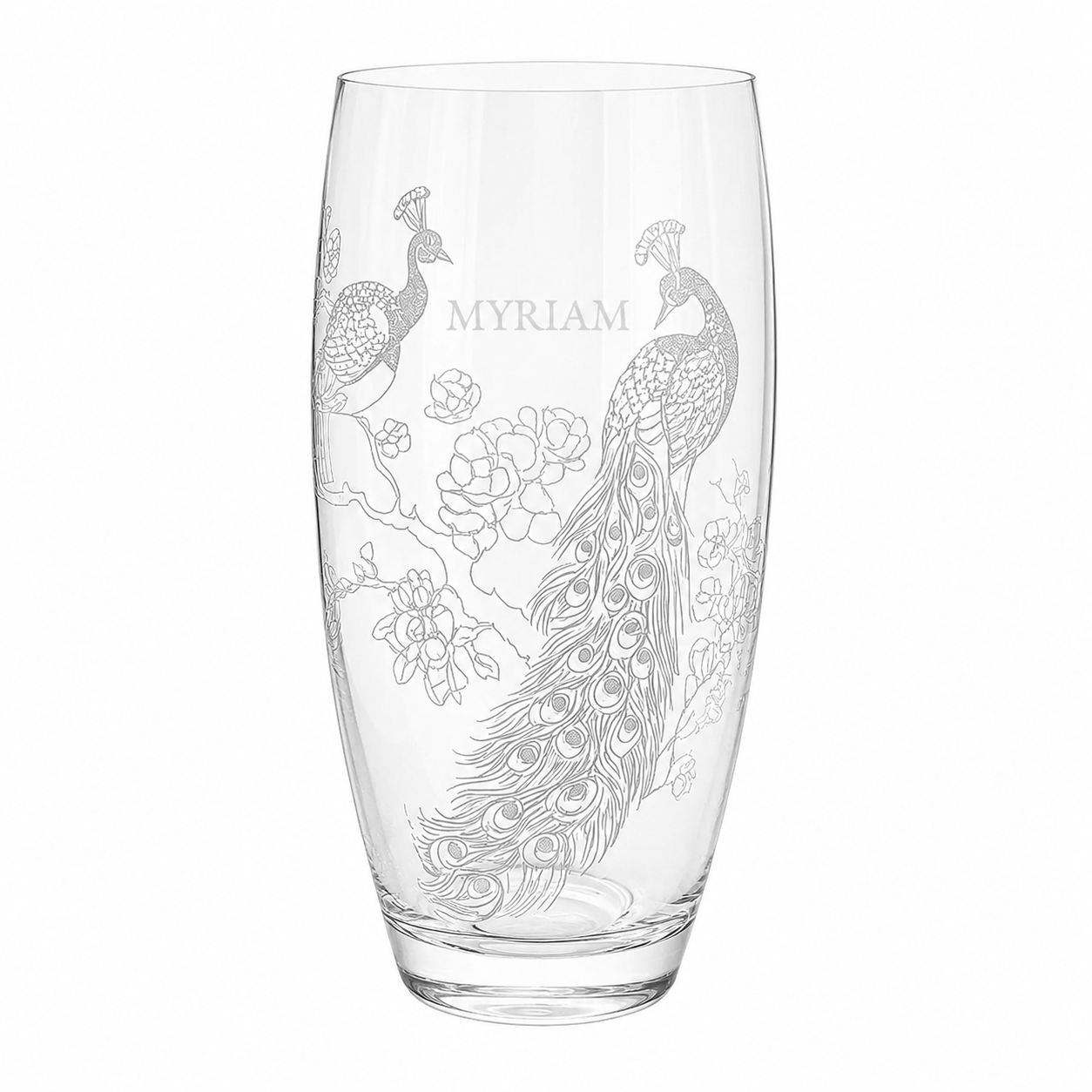 Personalised Peacock Crystal Barrel Vase
