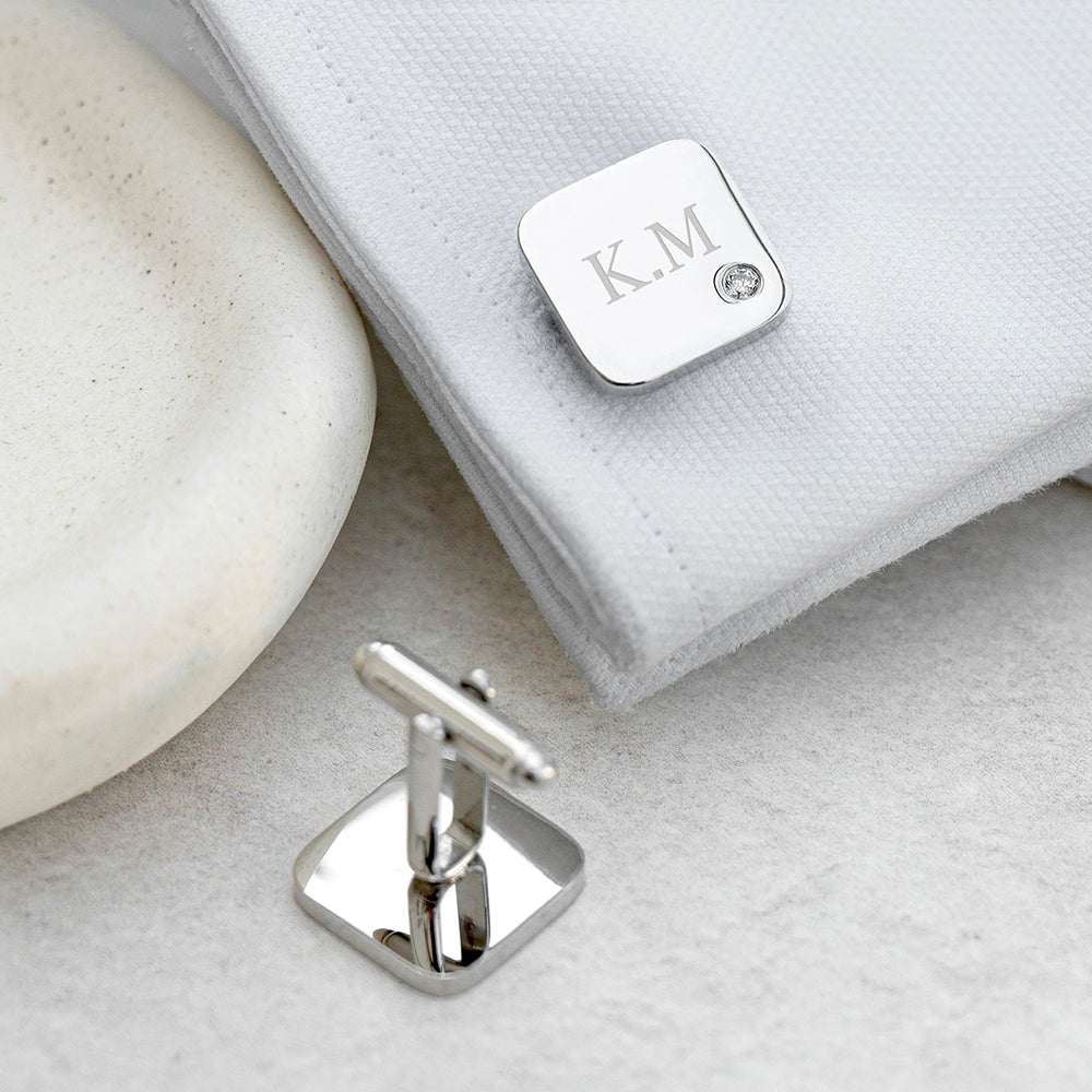 Personalised Men's Square Cufflink with Crystal