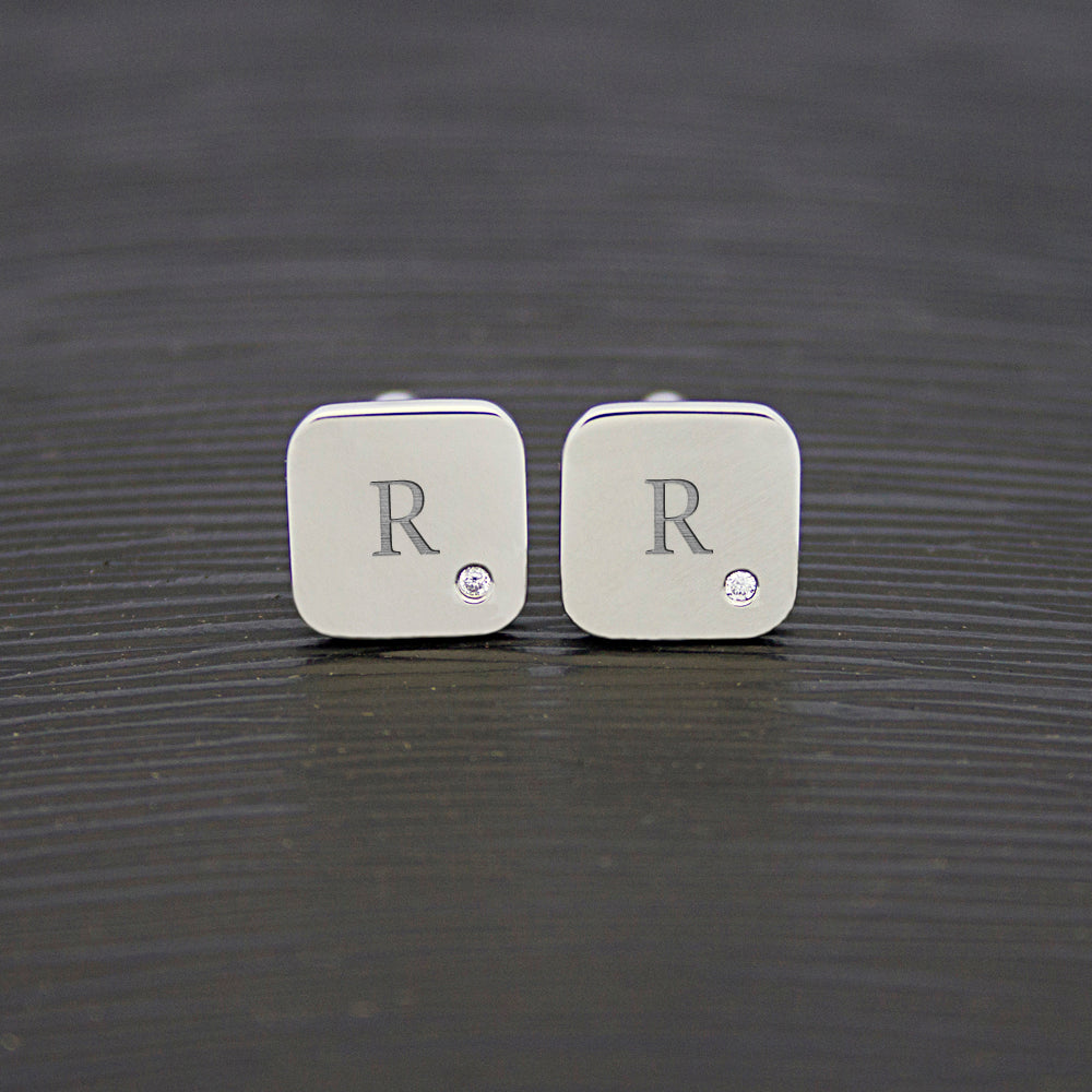 Personalised Men's Square Cufflink with Crystal