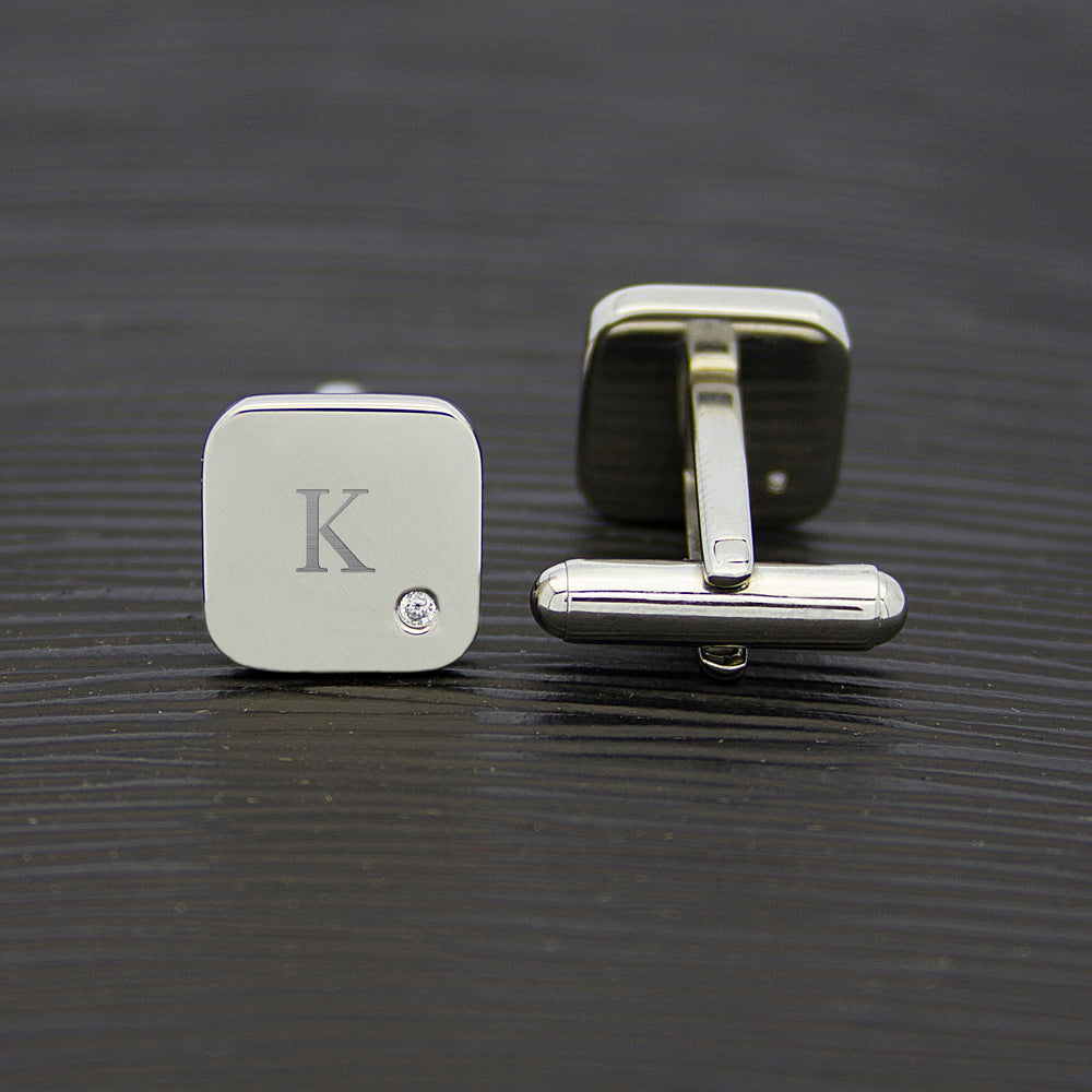 Personalised Men's Square Cufflink with Crystal