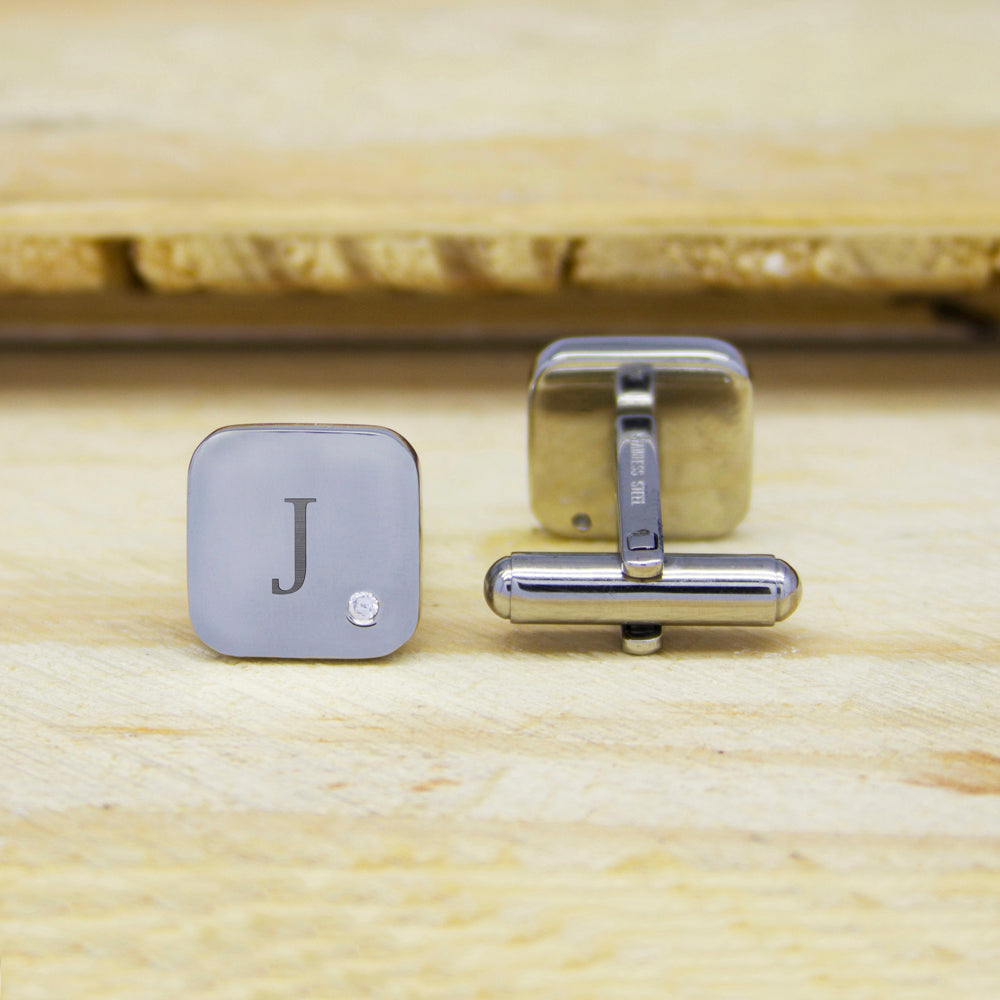Personalised Men's Square Cufflink with Crystal