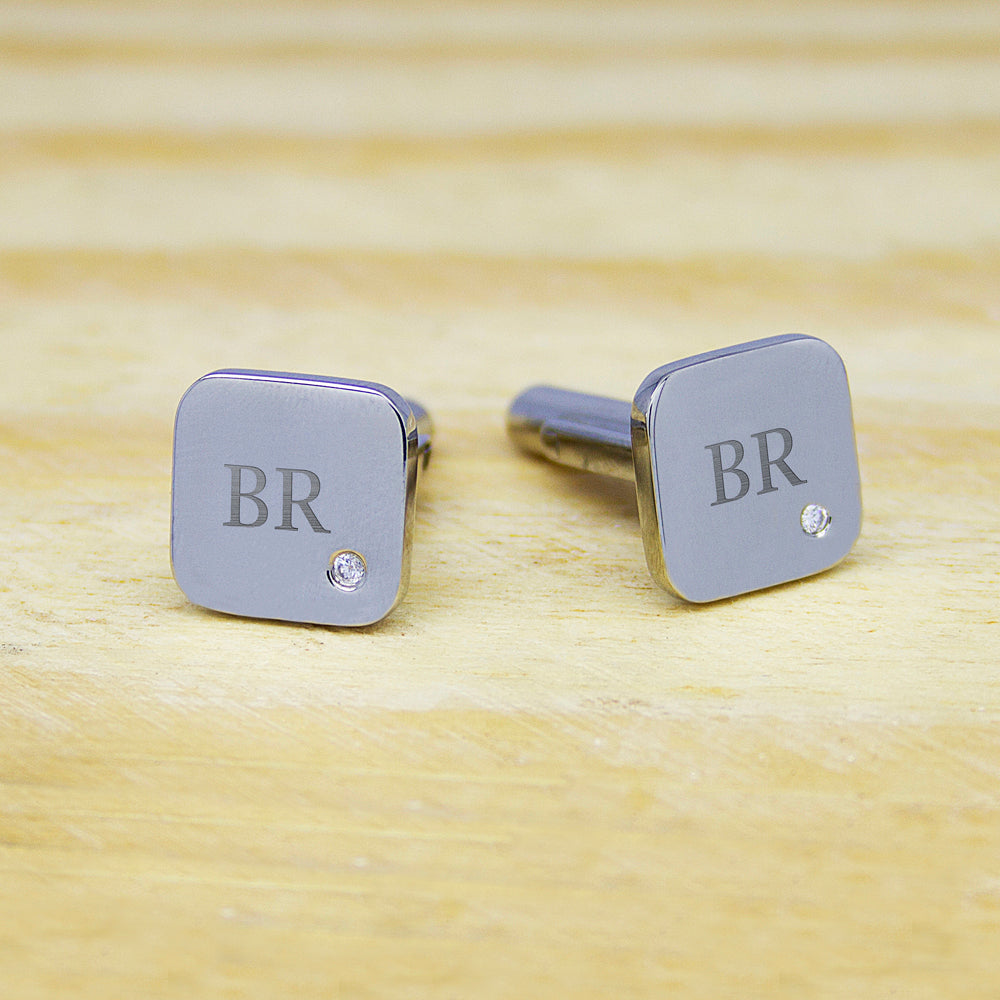 Personalised Men's Square Cufflink with Crystal