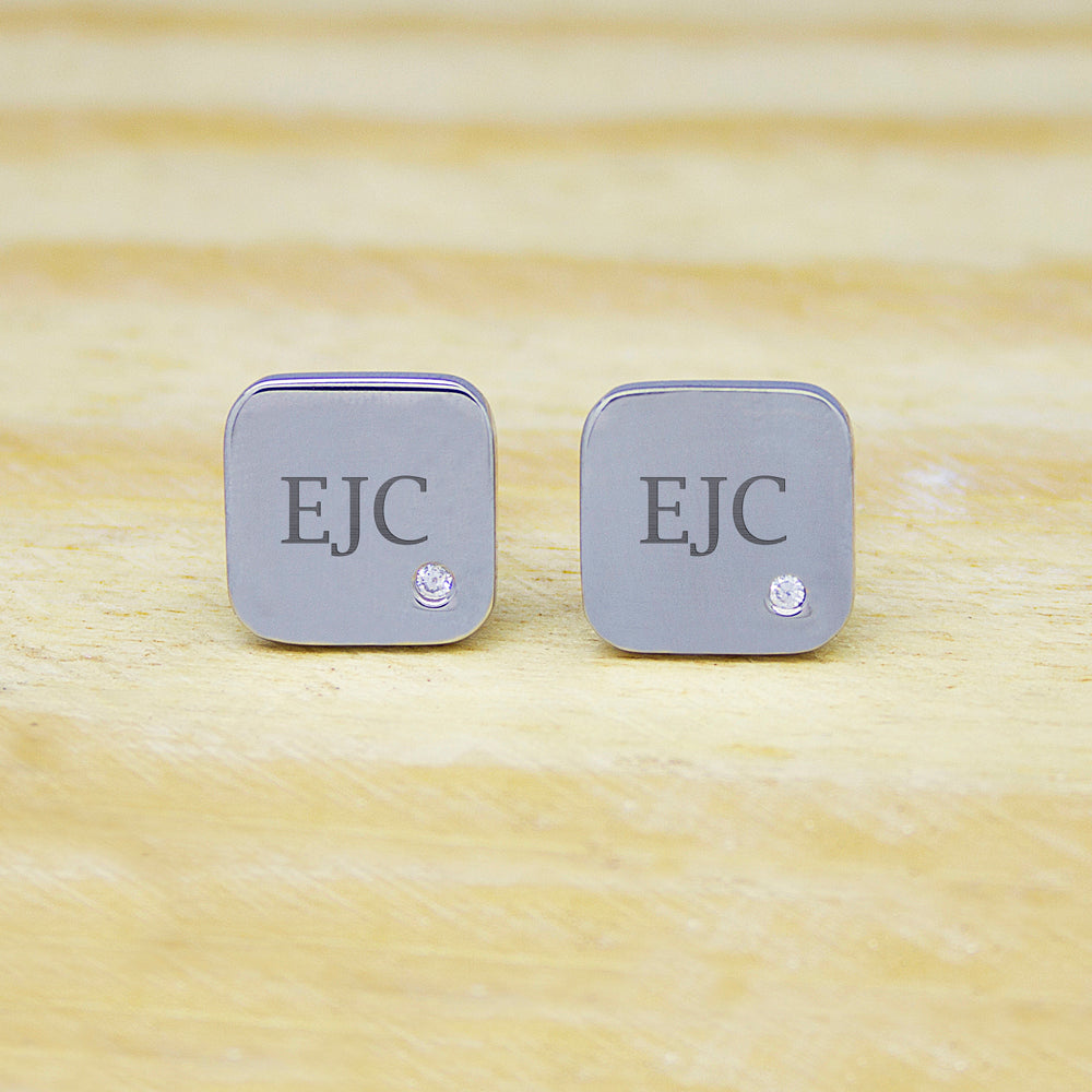 Personalised Men's Square Cufflink with Crystal