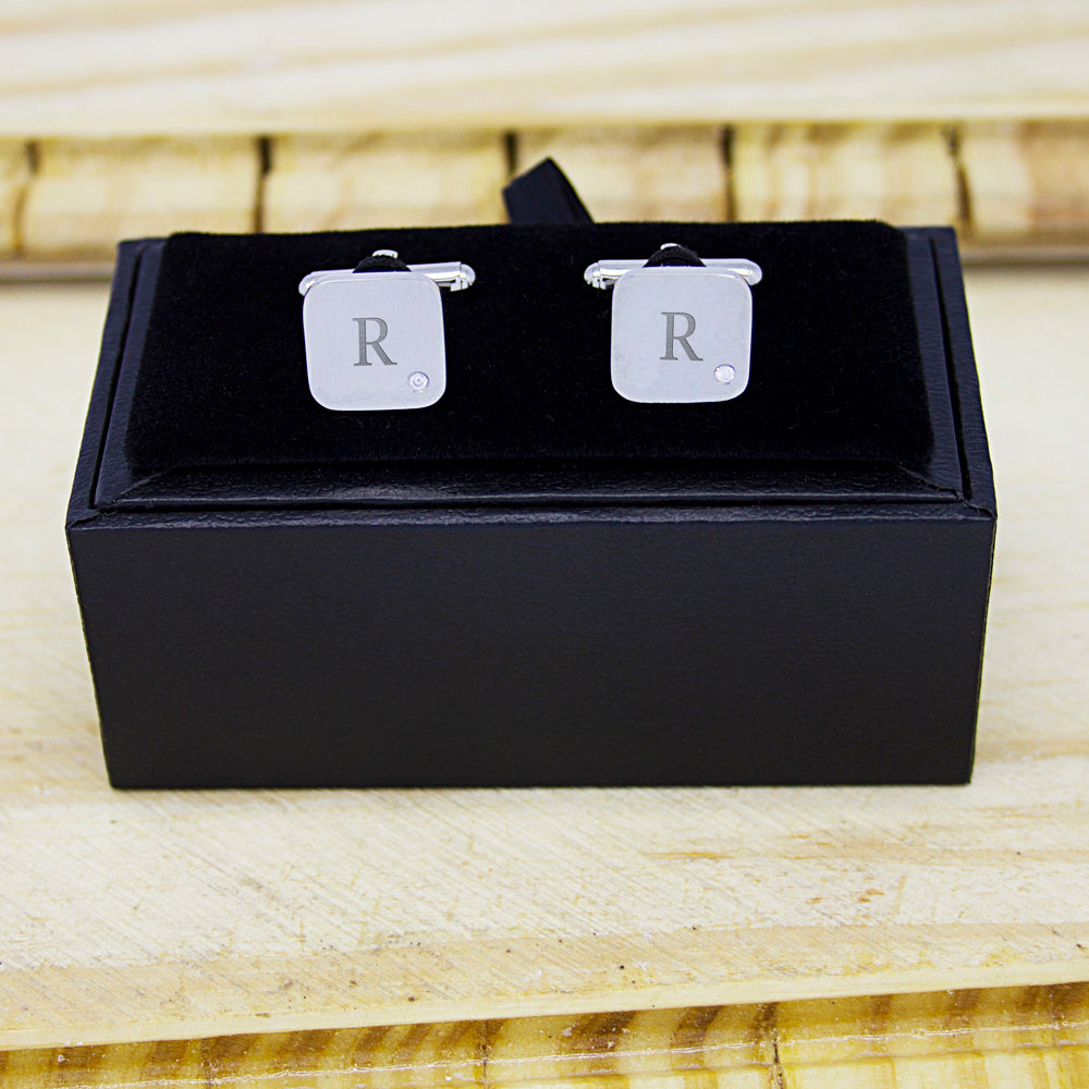 Personalised Men's Square Cufflink with Crystal