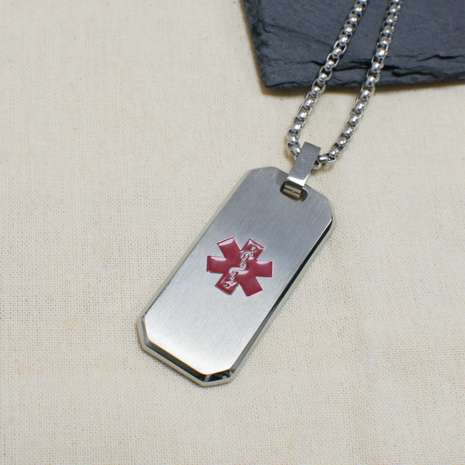 Personalised Men's Brushed Steel Medical Dog Tag Necklace