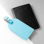 Personalised Pastel Blue Foiled Leather Luggage Tag