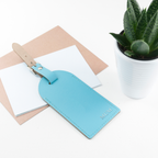 Personalised Pastel Blue Foiled Leather Luggage Tag