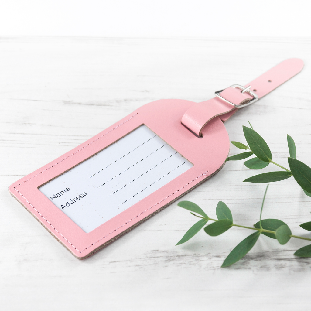 Personalised Pastel Pink Foiled Leather Luggage Tag