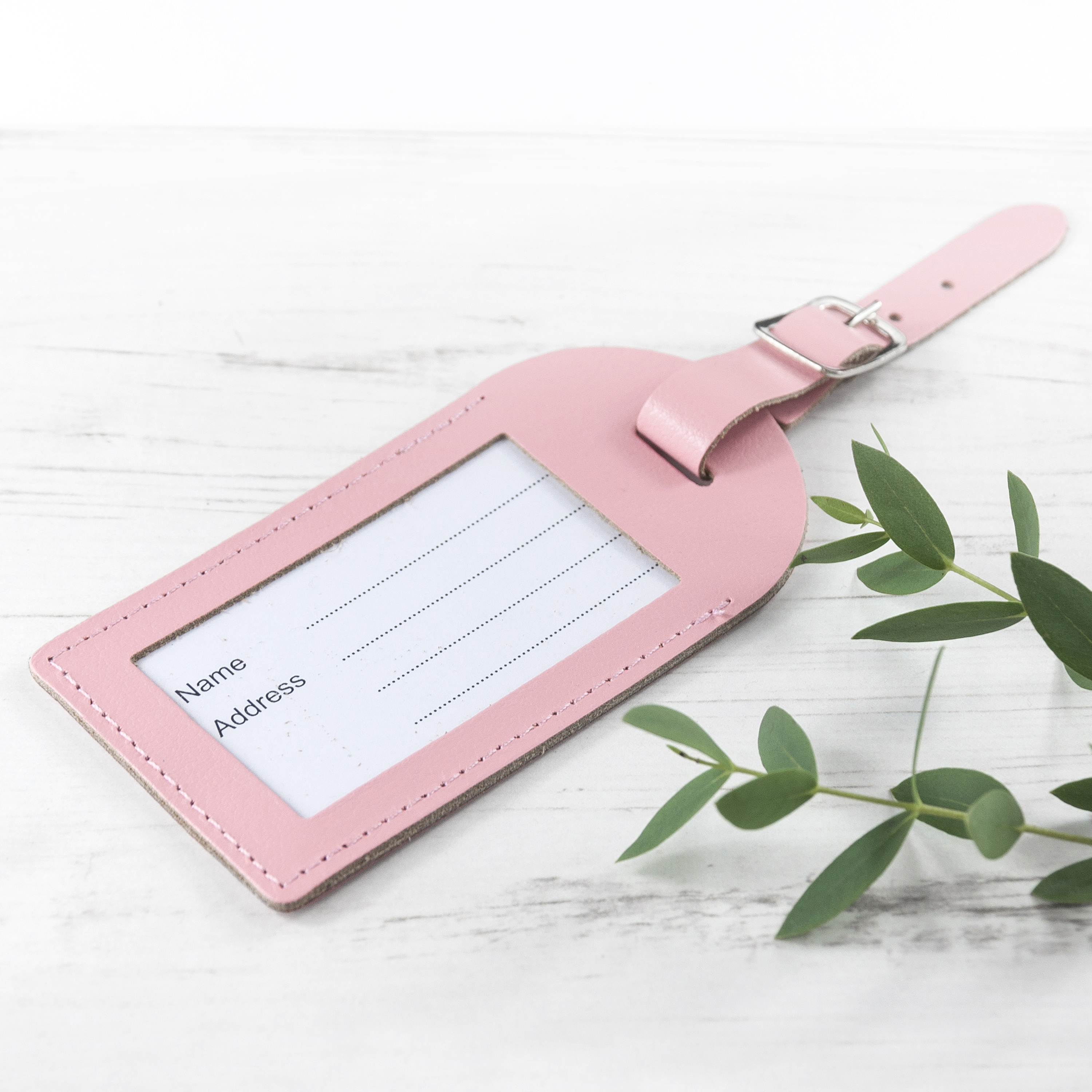 Personalised Pastel Pink Foiled Leather Luggage Tag