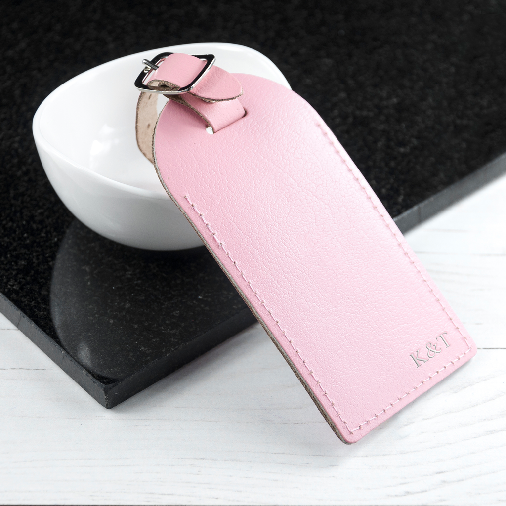 Personalised Pastel Pink Foiled Leather Luggage Tag