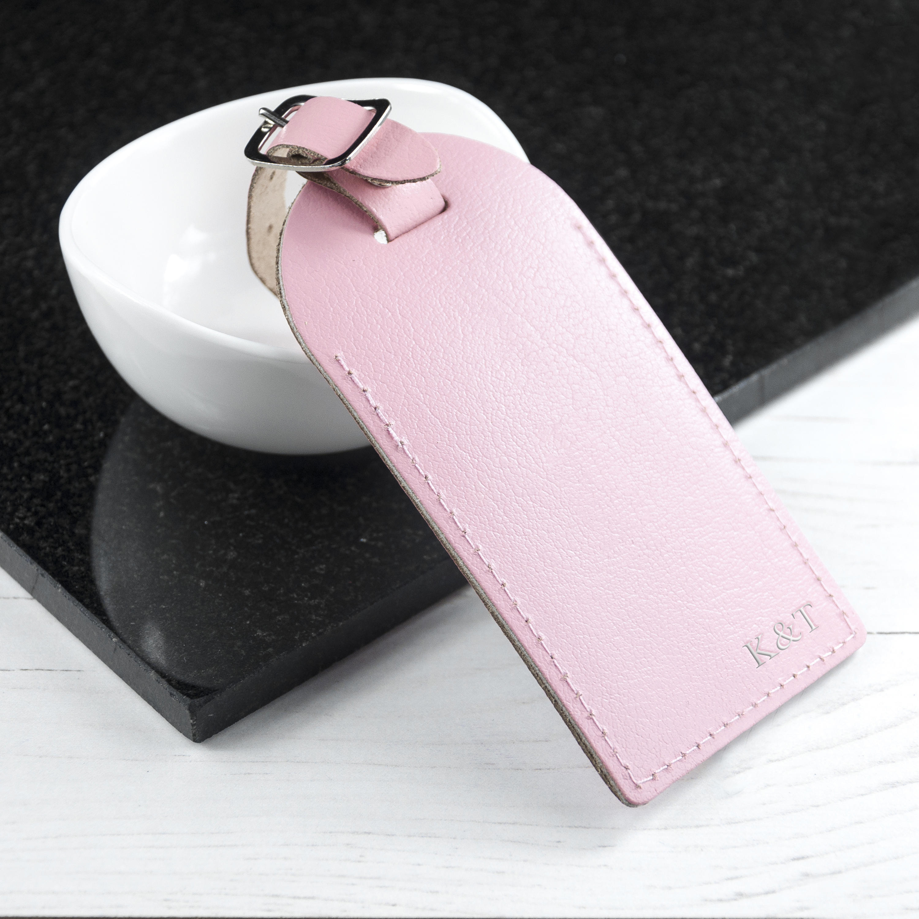 Personalised Pastel Pink Foiled Leather Luggage Tag