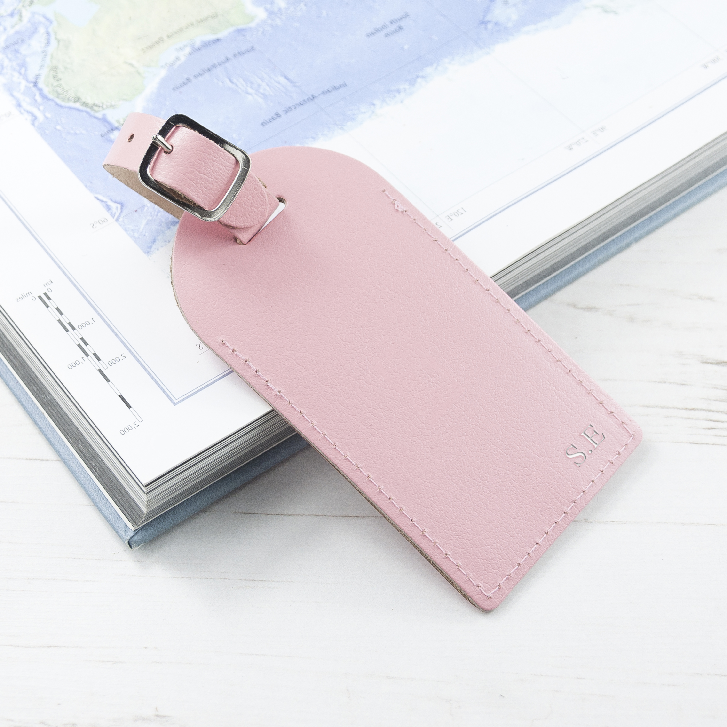 Personalised Pastel Pink Foiled Leather Luggage Tag
