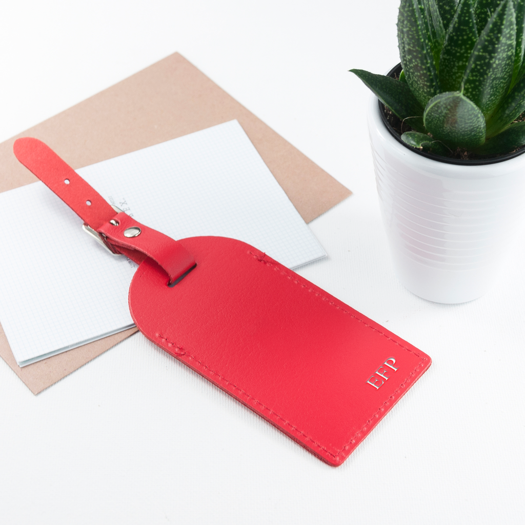 Personalised Red Foiled Leather Luggage Tag