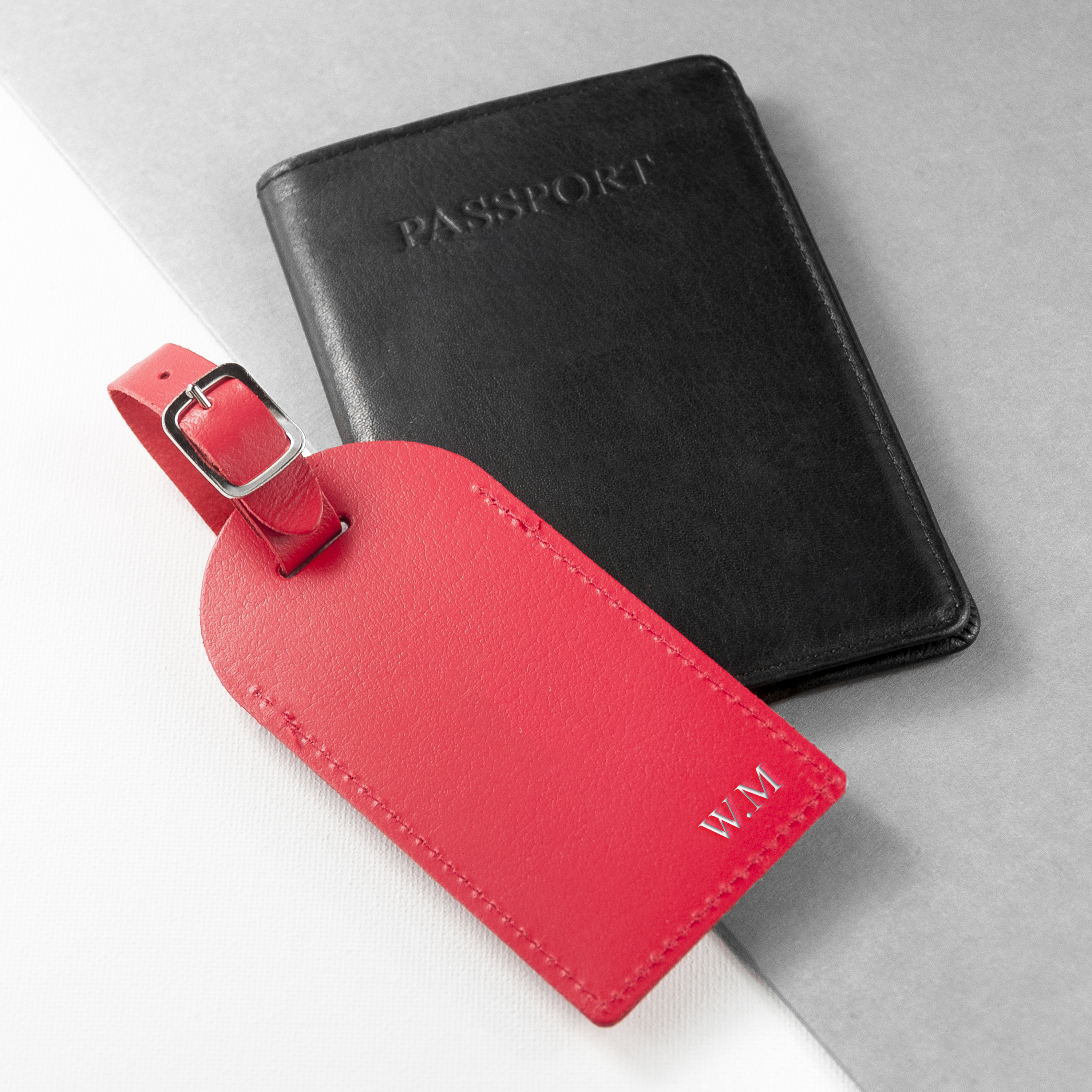 Personalised Red Foiled Leather Luggage Tag