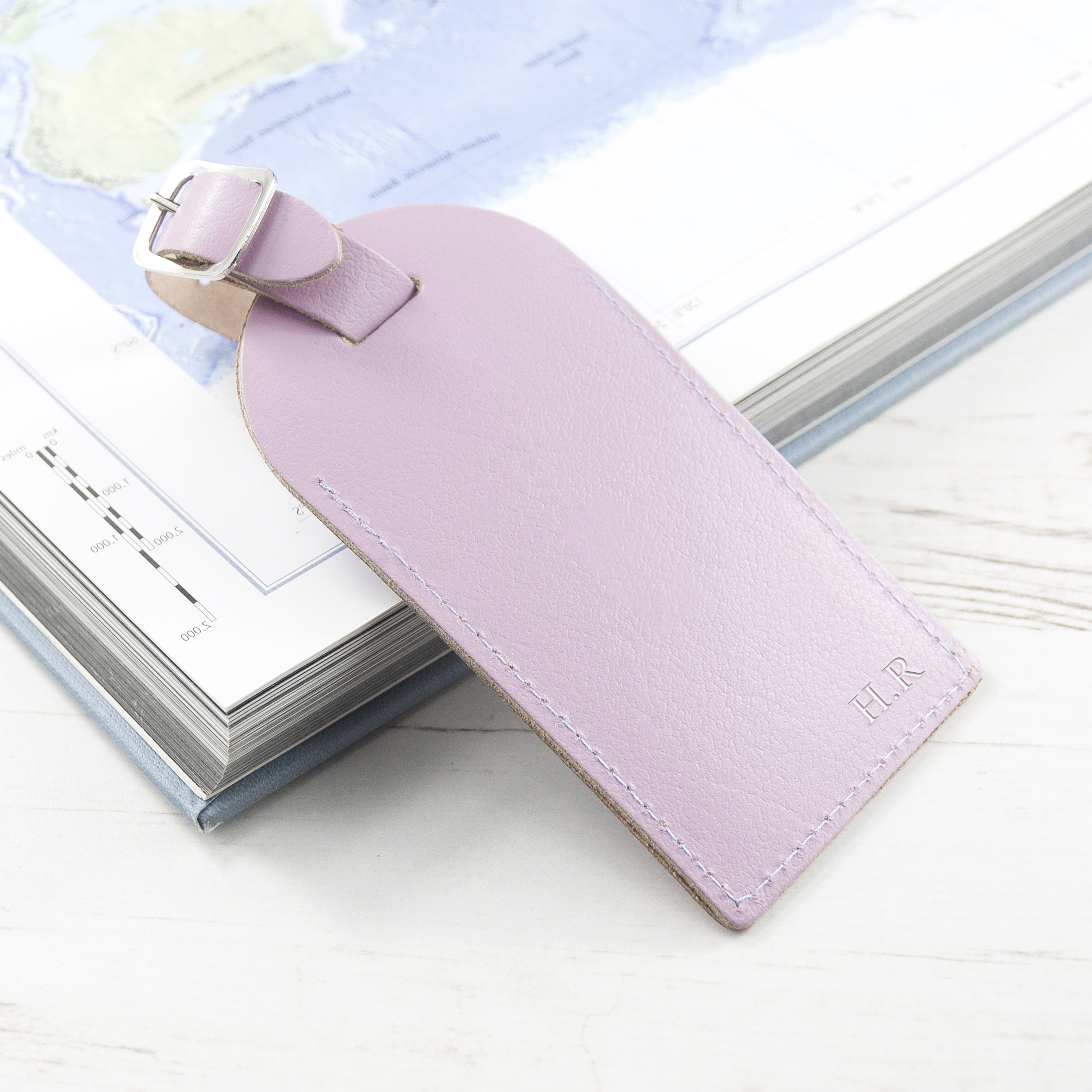 Personalised Lilac Foiled Leather Luggage Tag