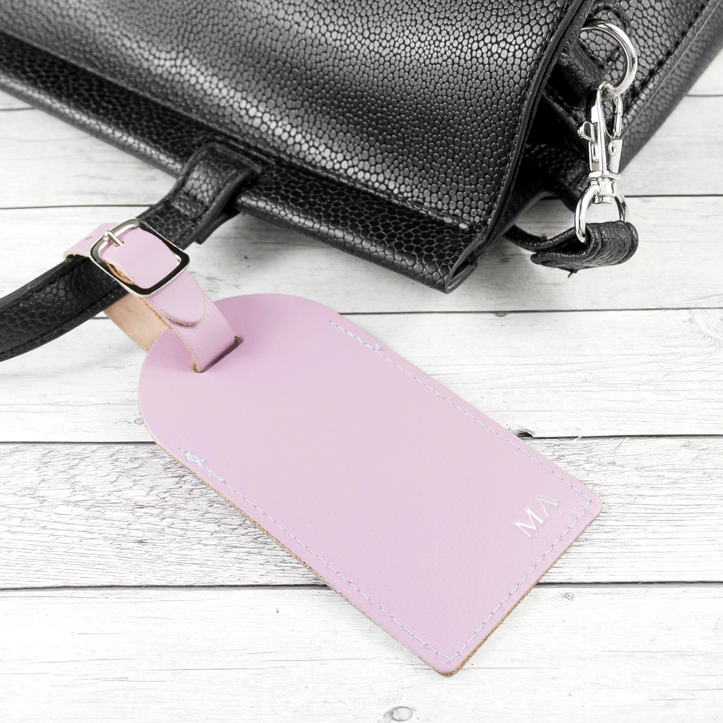 Personalised Lilac Foiled Leather Luggage Tag
