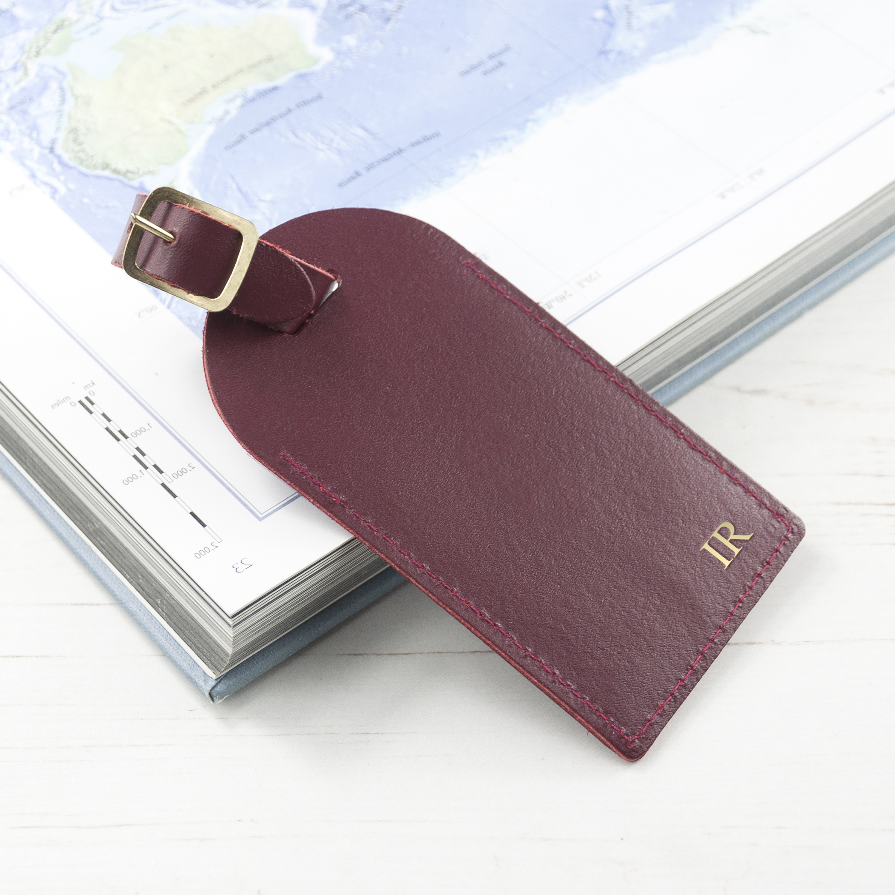 Personalised Burgundy Foiled Leather Luggage Tag