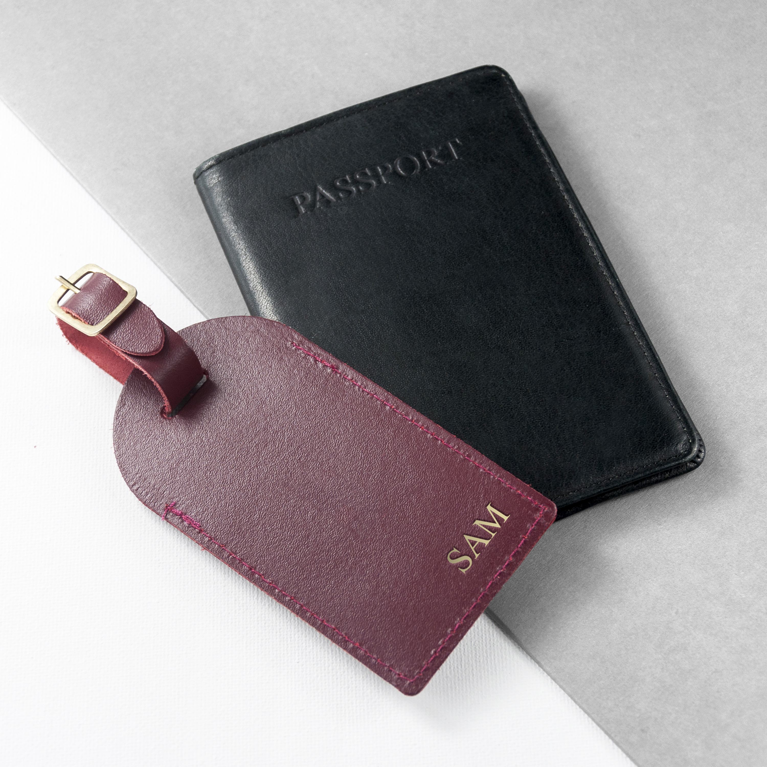 Personalised Burgundy Foiled Leather Luggage Tag
