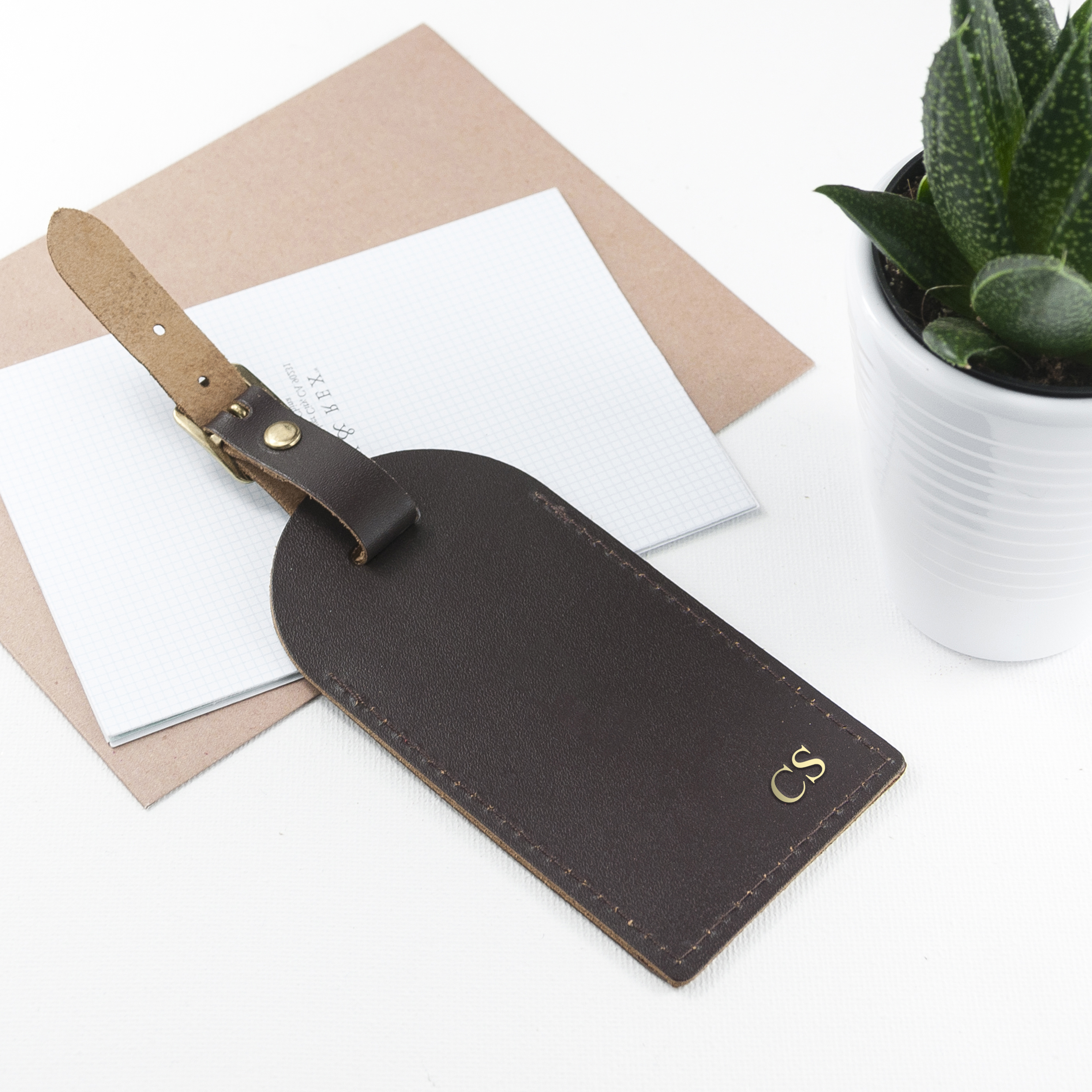Personalised Brown Foiled Leather Luggage Tag